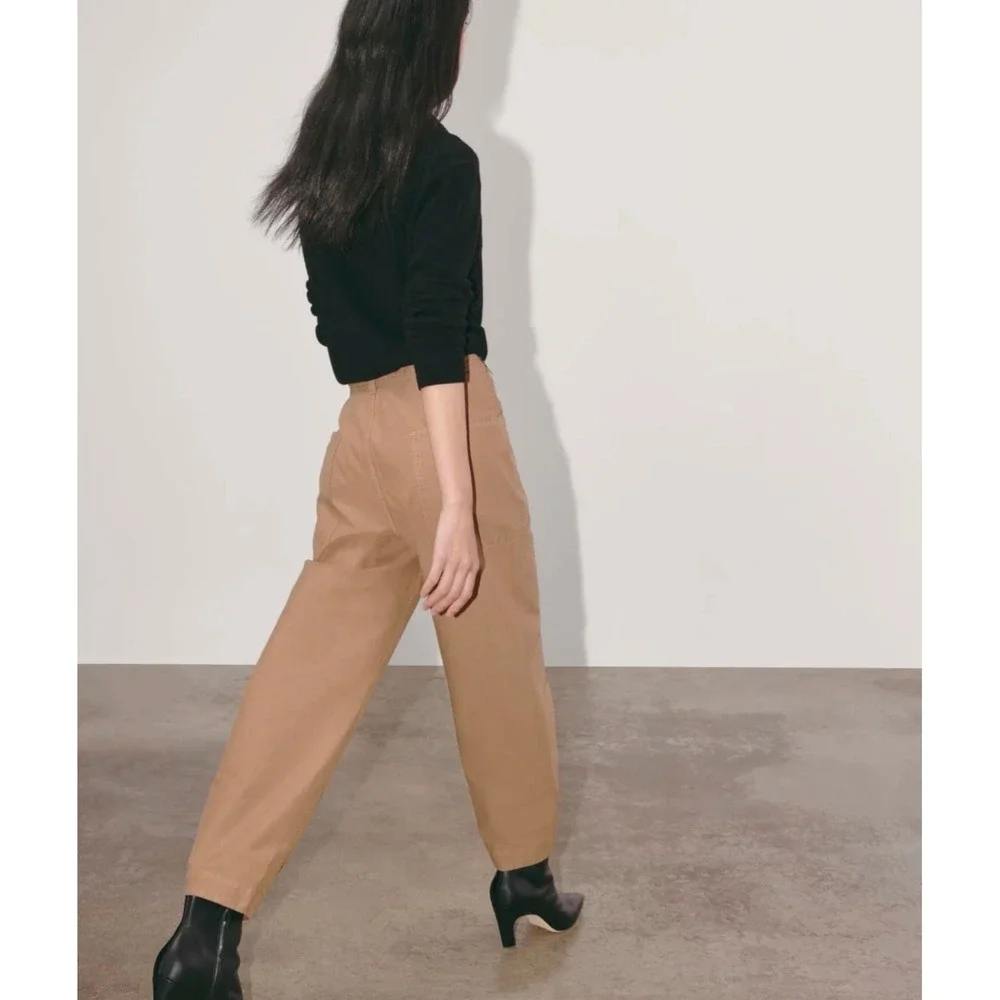 Everlane Fatigue Barrel Pants Brown Organic Cotton Linen Utility  Leg Womens 12